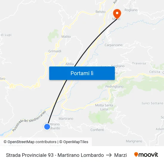 Strada Provinciale 93 - Martirano Lombardo to Marzi map