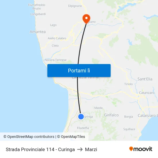 Strada Provinciale 114 - Curinga to Marzi map
