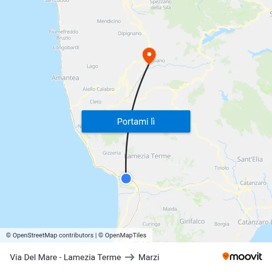 Via Del Mare - Lamezia Terme to Marzi map