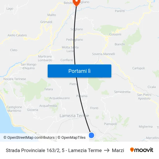 Strada Provinciale 163/2, 5 - Lamezia Terme to Marzi map