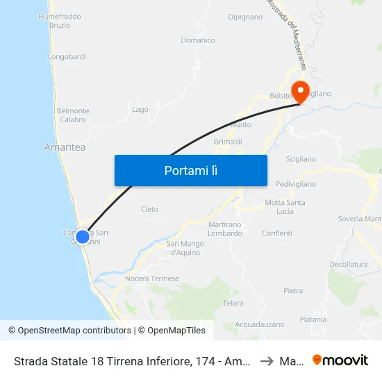 Strada Statale 18 Tirrena Inferiore, 174 - Amantea to Marzi map
