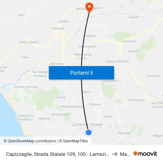 Capizzaglie, Strada Statale 109, 100 - Lamezia Terme to Marzi map