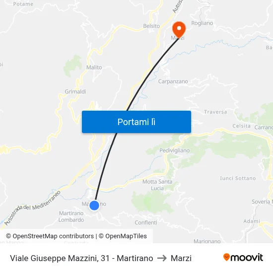Viale Giuseppe Mazzini, 31 - Martirano to Marzi map