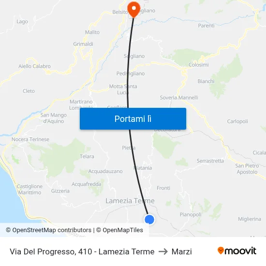 Via Del Progresso, 410 - Lamezia Terme to Marzi map