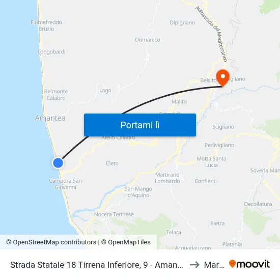 Strada Statale 18 Tirrena Inferiore, 9 - Amantea to Marzi map