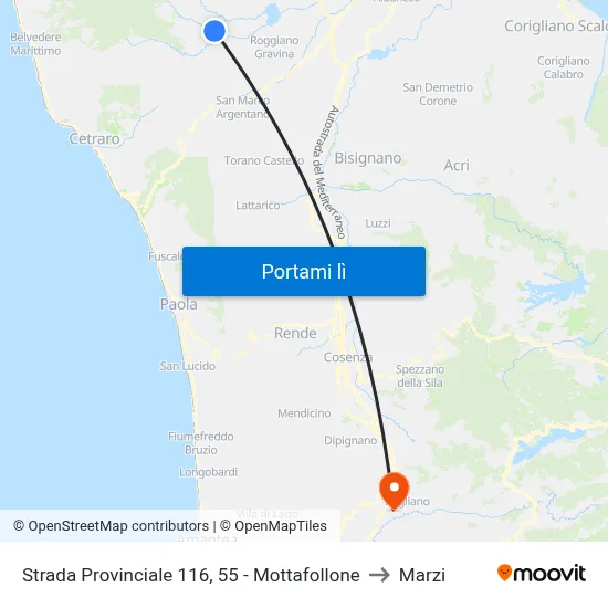 Strada Provinciale 116, 55 - Mottafollone to Marzi map