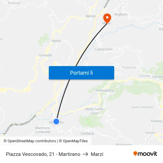 Piazza Vescovado, 21 - Martirano to Marzi map