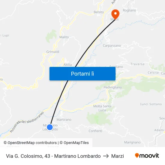 Via G. Colosimo, 43 - Martirano Lombardo to Marzi map