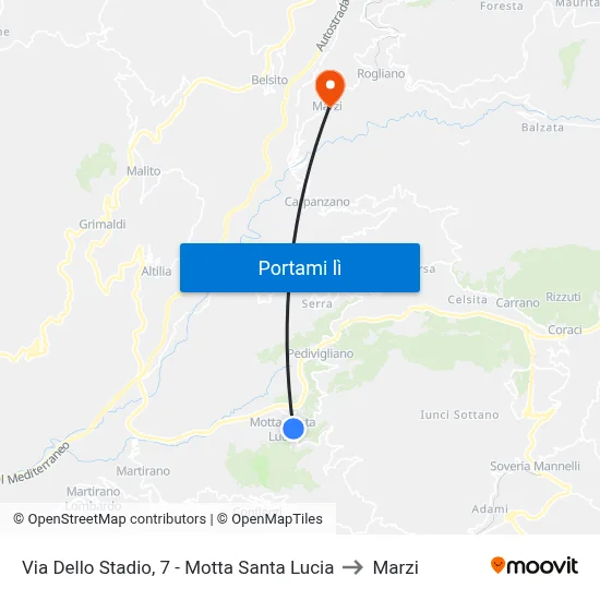Via Dello Stadio, 7 - Motta Santa Lucia to Marzi map