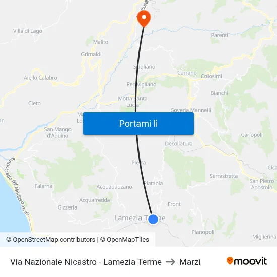 Via Nazionale Nicastro - Lamezia Terme to Marzi map