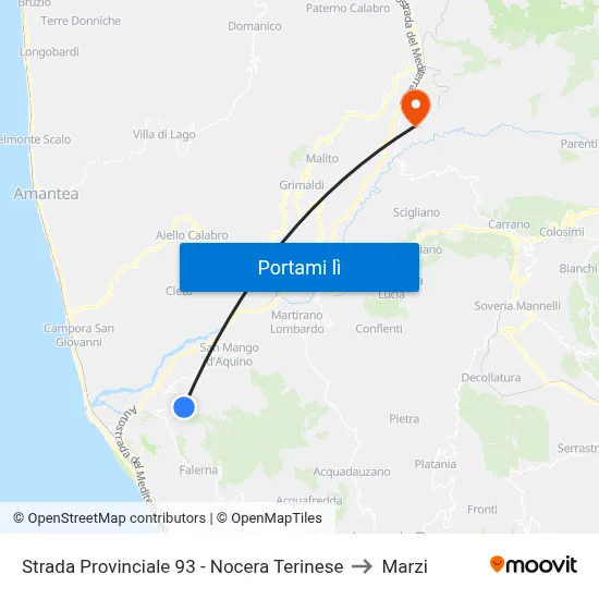 Strada Provinciale 93 - Nocera Terinese to Marzi map