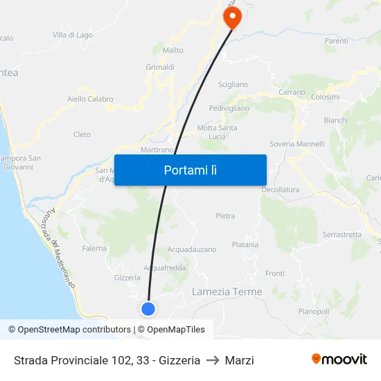 Strada Provinciale 102, 33 - Gizzeria to Marzi map