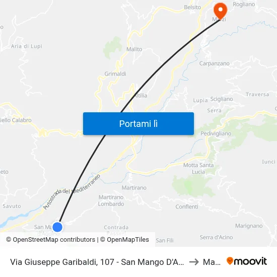 Via Giuseppe Garibaldi, 107 - San Mango D'Aquino to Marzi map