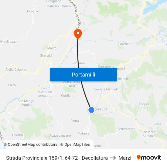 Strada Provinciale 159/1, 64-72 - Decollatura to Marzi map