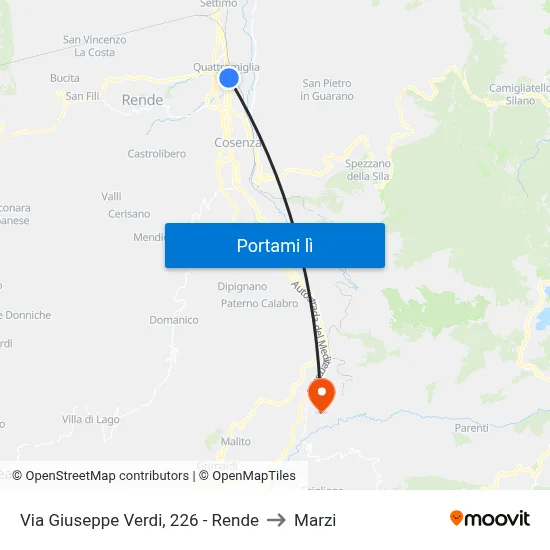 Via Giuseppe Verdi, 226 - Rende to Marzi map