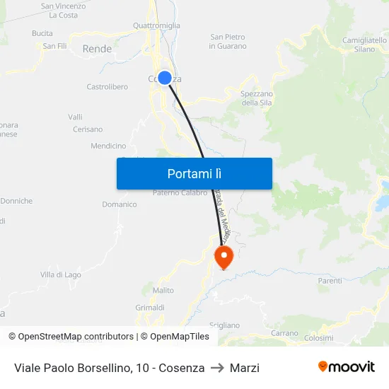 Viale Paolo Borsellino, 10 - Cosenza to Marzi map