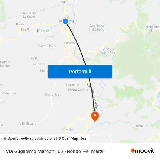 Via Guglielmo Marconi, 62 - Rende to Marzi map