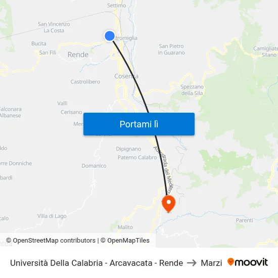 Università Della Calabria - Arcavacata - Rende to Marzi map