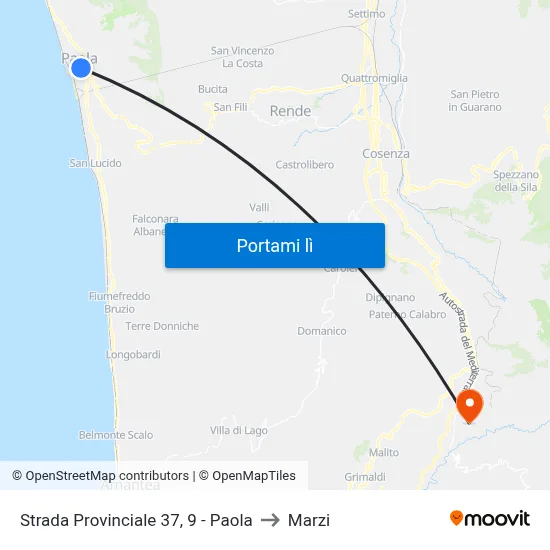 Strada Provinciale 37, 9 - Paola to Marzi map