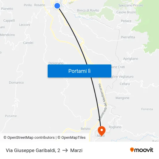 Via Giuseppe Garibaldi, 2 to Marzi map