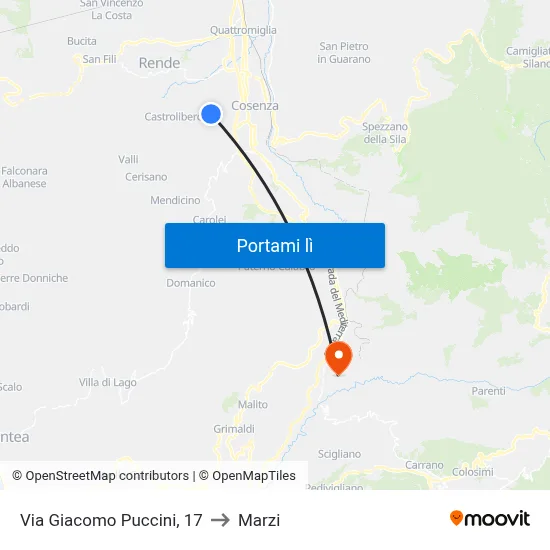 Via Giacomo Puccini, 17 to Marzi map