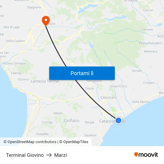 Terminal Giovino to Marzi map