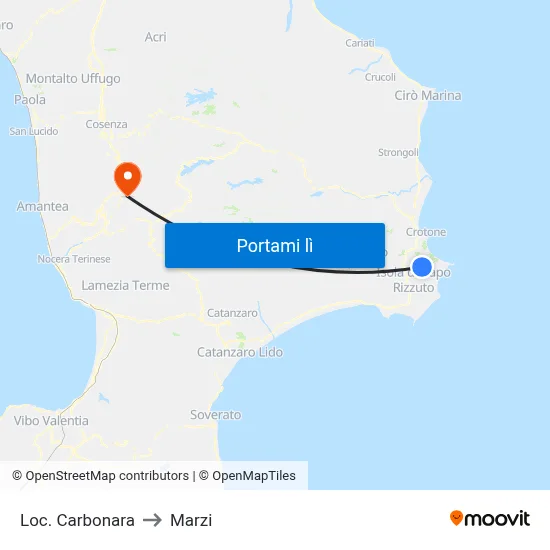 Loc. Carbonara to Marzi map