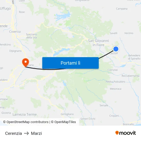 Cerenzia to Marzi map