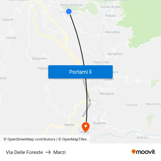 Via Delle Foreste to Marzi map