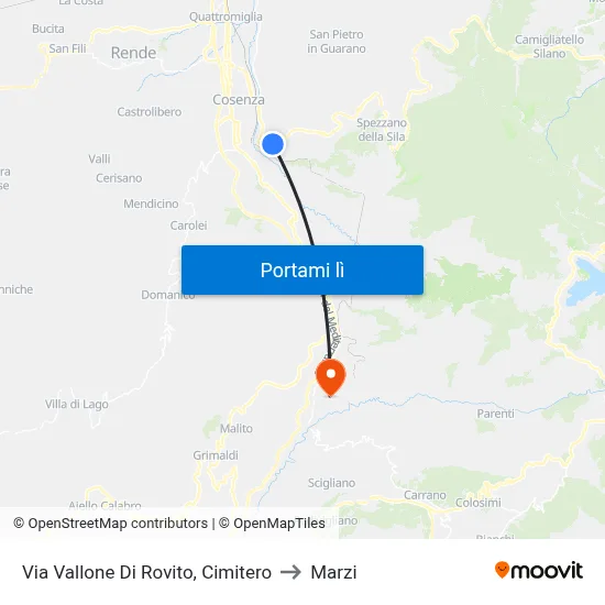 Via Vallone Di Rovito, Cimitero to Marzi map