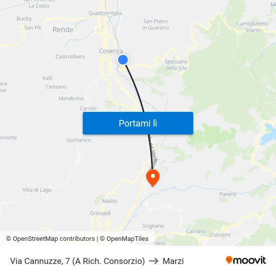 Via Cannuzze, 7 (A Rich. Consorzio) to Marzi map