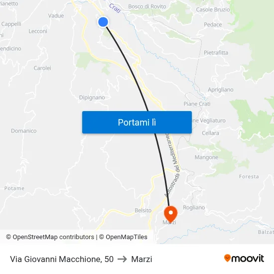 Via Giovanni Macchione, 50 to Marzi map