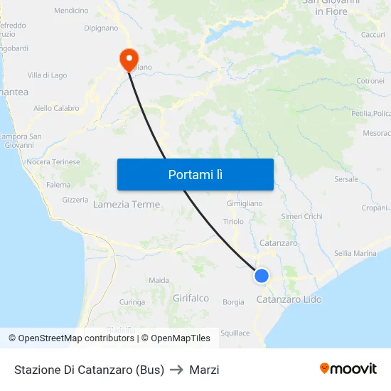 Stazione Di Catanzaro (Bus) to Marzi map