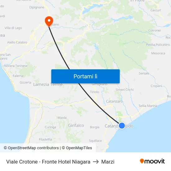 Viale Crotone - Fronte Hotel Niagara to Marzi map