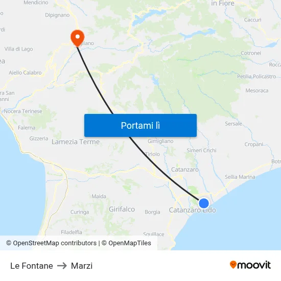 Le Fontane to Marzi map