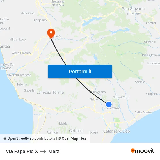 Via Papa Pio X to Marzi map