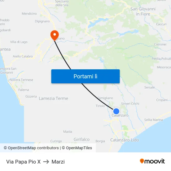 Via Papa Pio X to Marzi map