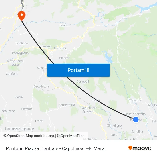 Pentone Piazza Centrale - Capolinea to Marzi map