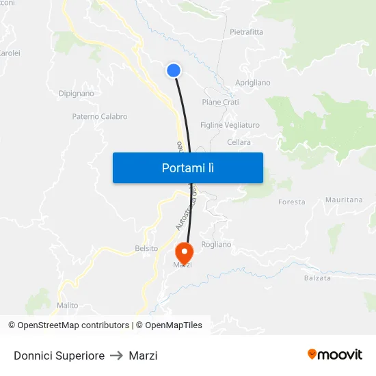 Donnici Superiore to Marzi map
