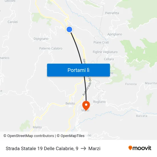 Strada Statale 19 Delle Calabrie, 9 to Marzi map