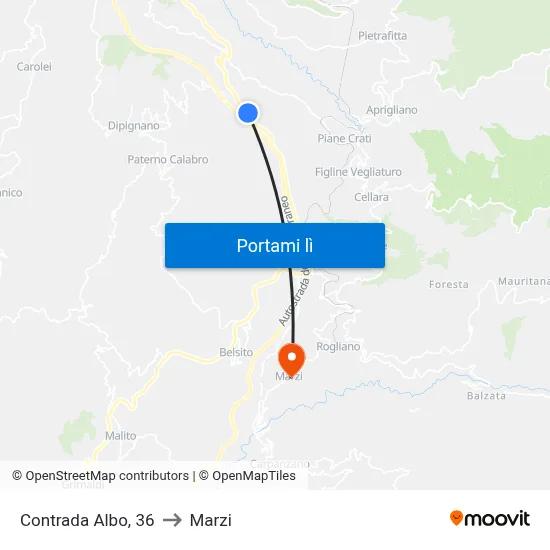 Contrada Albo, 36 to Marzi map