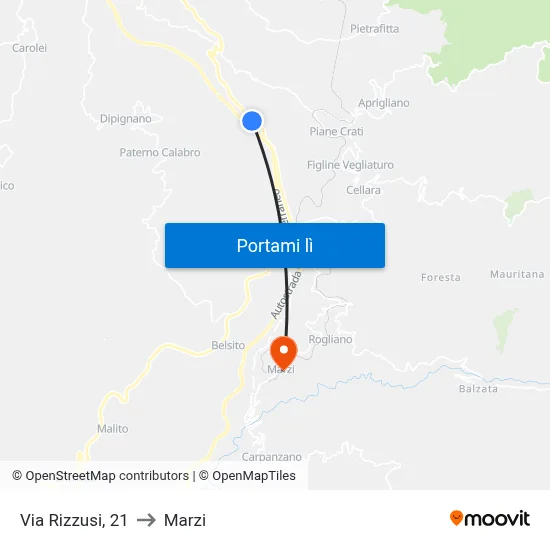 Via Rizzusi, 21 to Marzi map