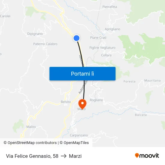 Via Felice Gennasio, 58 to Marzi map