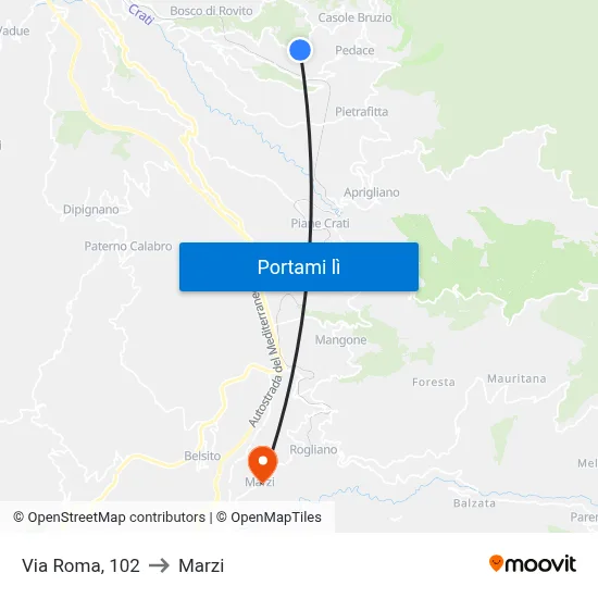 Via Roma, 102 to Marzi map