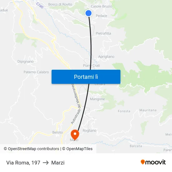 Via Roma, 197 to Marzi map