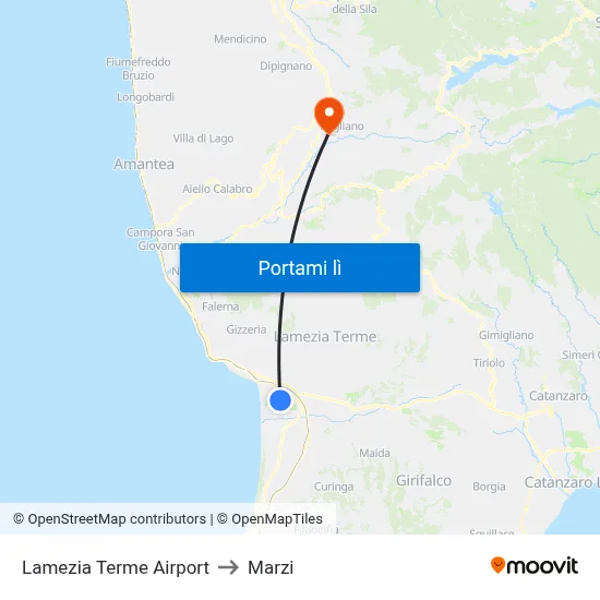Lamezia Terme Airport to Marzi map
