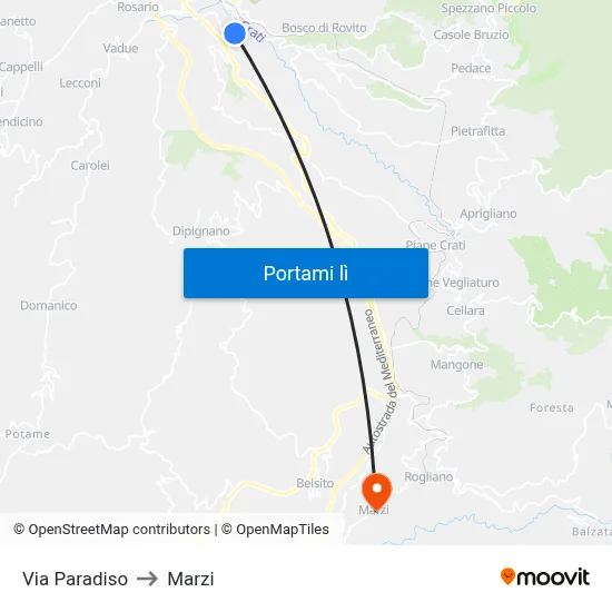 Via Paradiso to Marzi map