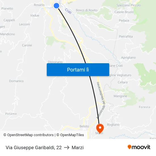 Via Giuseppe Garibaldi, 22 to Marzi map