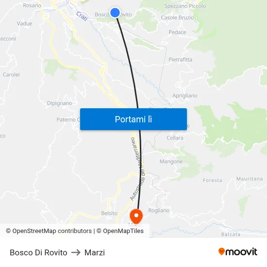 Bosco Di Rovito to Marzi map