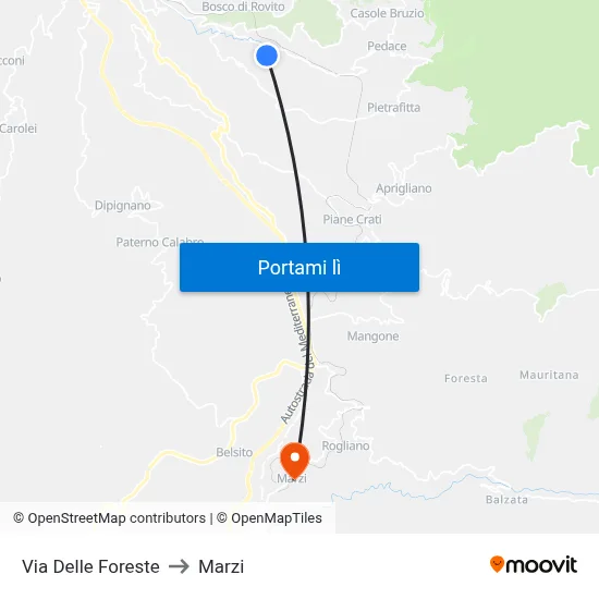 Via Delle Foreste to Marzi map